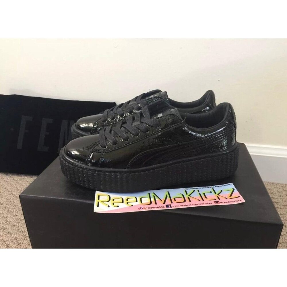 Puma Fenty Rihanna Creeper Black Wrinkled Leather Womens 364465 01